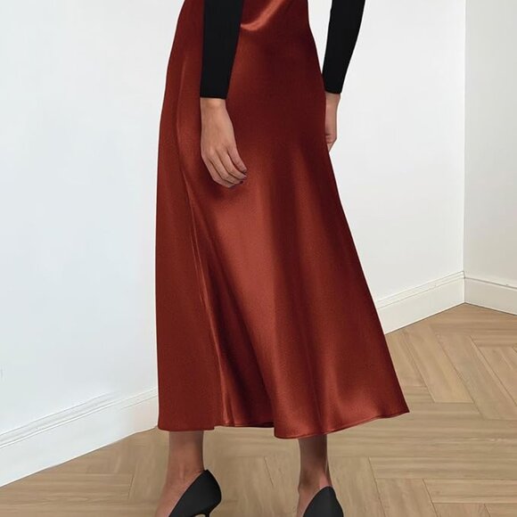 Chic Rust Brown/Orange Satin Slip Skirt Multiple Sizes New - Picture 4 of 4